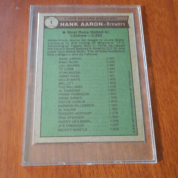 1976 Topps Hank Aaron #1 Baseball Card - Picture 2 of 2